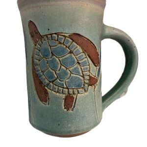 Studio pottery signed sea turtle ocean coffee tea mug 13oz coastal